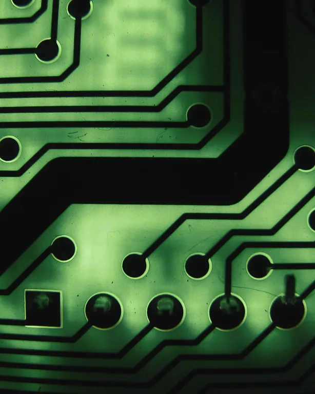 Close-up of a backlit green circuit board