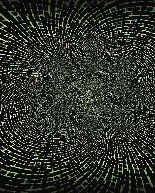 A woven pattern spiralling into a hypnotic centre